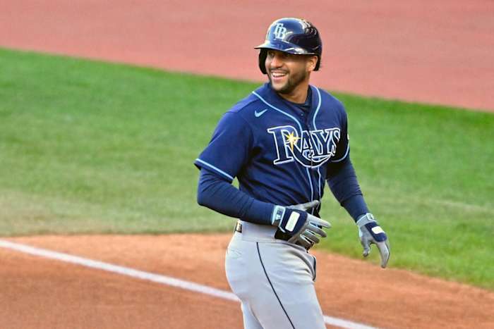 Tampa Bay Rays OF David Peralta celebrates hit